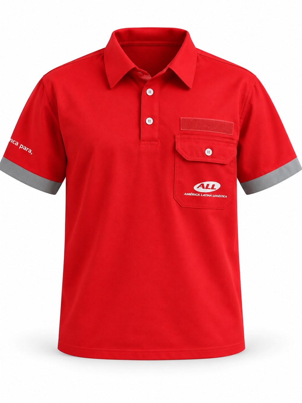 Polo masculina — Gola, bolso portinhola, velcro para crachá e refletivo no punho.