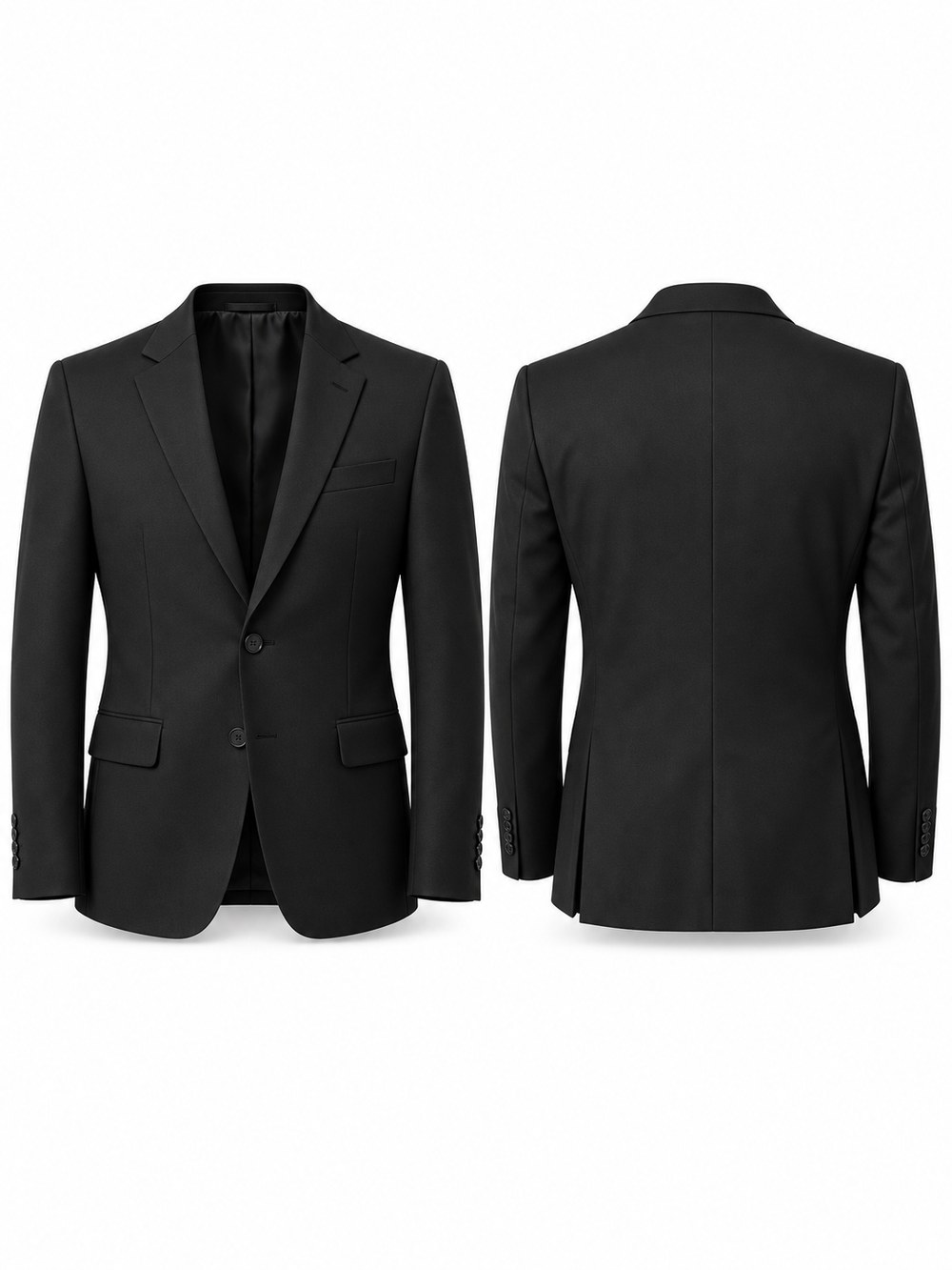 Blazer masculino — Dois botões, lapela entalhada e fenda dupla atrás.