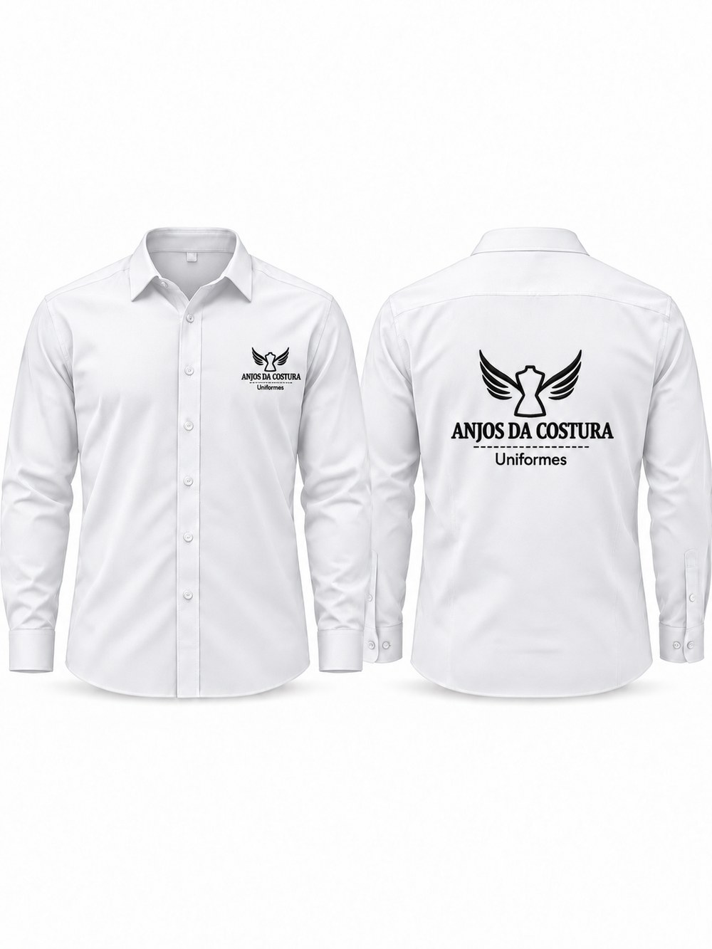 Camisa social masculina — Manga longa, com a marca bordada no peito e nas costas.